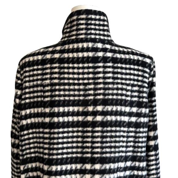Rafaella Car Coat Black White Brushed Plaid Faux Leather Detail Outerwear Large - Picture 8 of 12